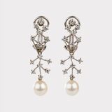 Pair of  Pearl-Diamond Earrings - image 1