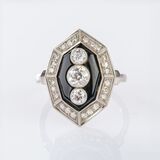 Art Nouveau Onyx Diamond Ring - image 1