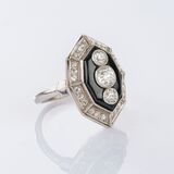 Art Nouveau Onyx Diamond Ring - image 2