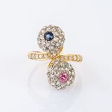 Antique Diamond-Sapphire-Morganite Ring 'Toi et Moi' - image 1