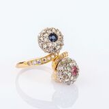 Antique Diamond-Sapphire-Morganite Ring 'Toi et Moi' - image 2