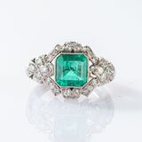 Art-déco Emerald Diamond Ring - image 1