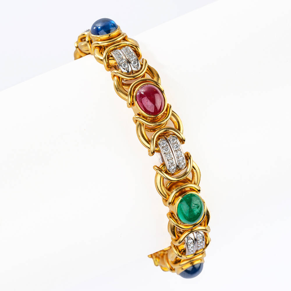 Gold Bracelet with Emeralds, Rubies, Sapphires and Diamonds